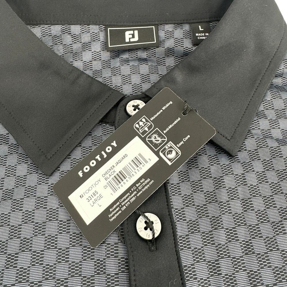 Footjoy Men's Jaquard Black Checker Lisle Golf Shirt Size L - Picture 5 of 9